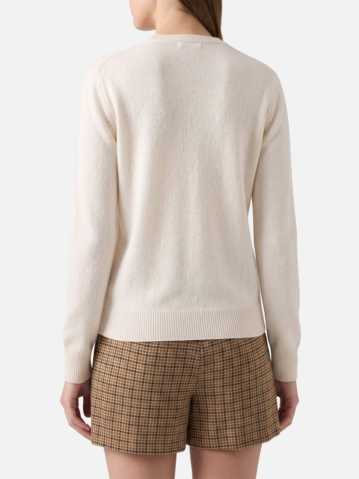 Nouveau pull ras-du-cou Queen en blanc avec jacquard Minnie et Mickey | DISNEY SPECIAL EDITION 