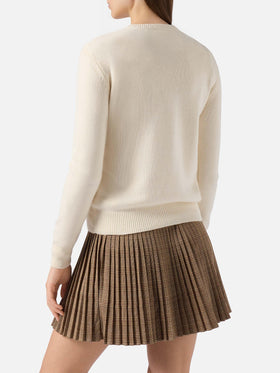 Neuer weißer Queen-Pullover aus Kaschmirmischung mit Ma-cherie-Stickerei