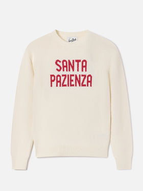 Pull en maille à col rond New Queen écru avec broderie lurex Santa Pazienza 