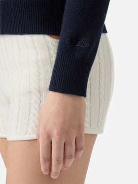 Maglione New Queen in misto cashmere blu con ricamo Weekend Queen