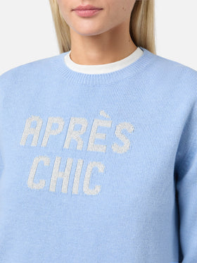 Maglione New Queen in misto cashmere azzurro con jacquard Après Chic
