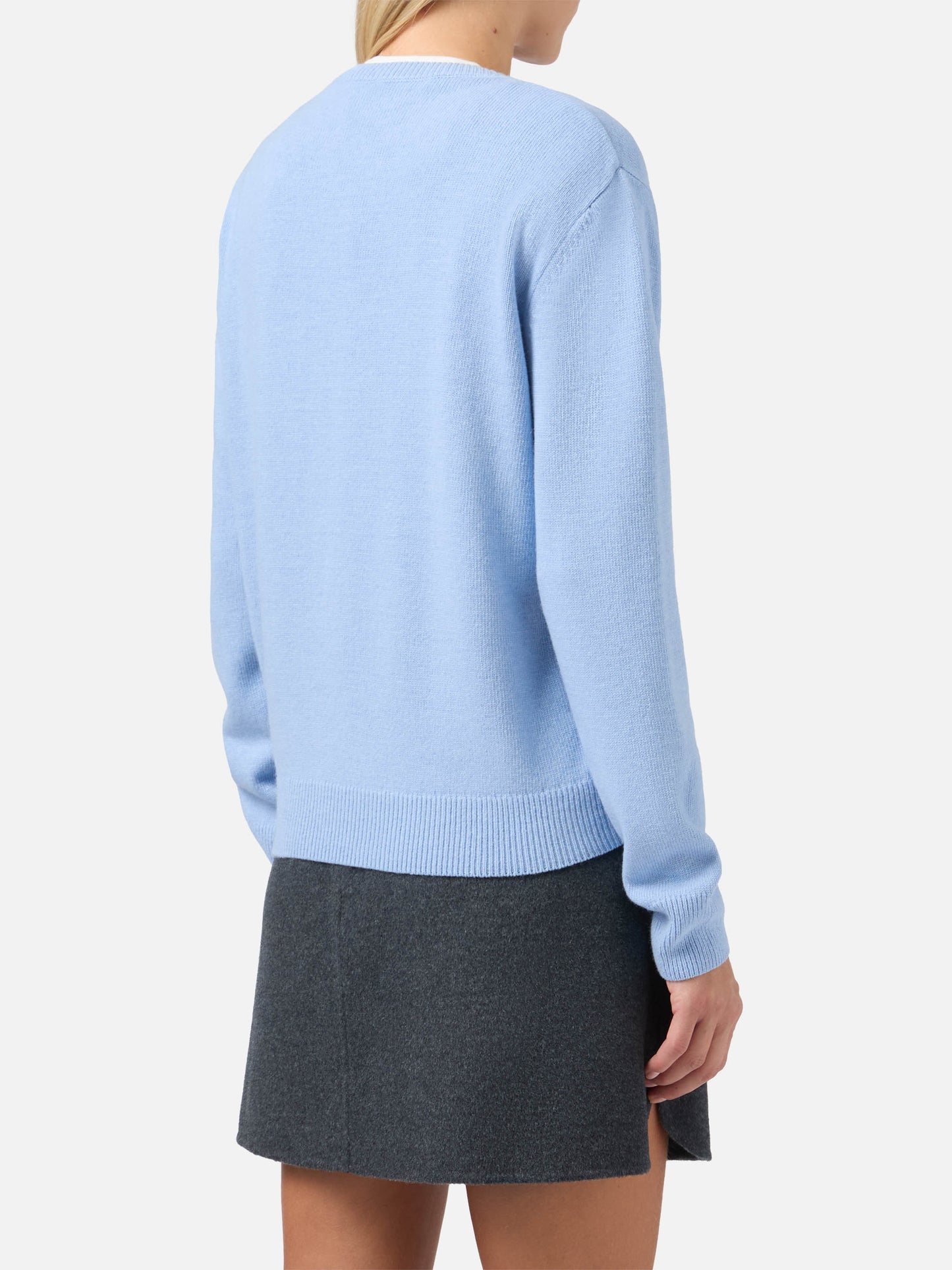 Maglione New Queen in misto cashmere azzurro con jacquard Après Chic