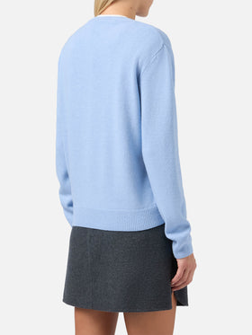 Maglione New Queen in misto cashmere azzurro con jacquard Après Chic