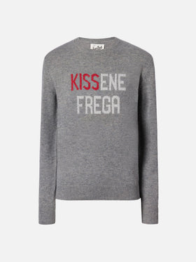 New Queen cashmere-blend sweater in grey with Kissenefrega lurex jacquard