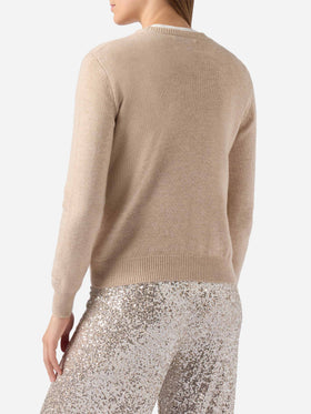 Maglione New Queen in misto cashmere bianco con jacquard lurex Splendida Splendente
