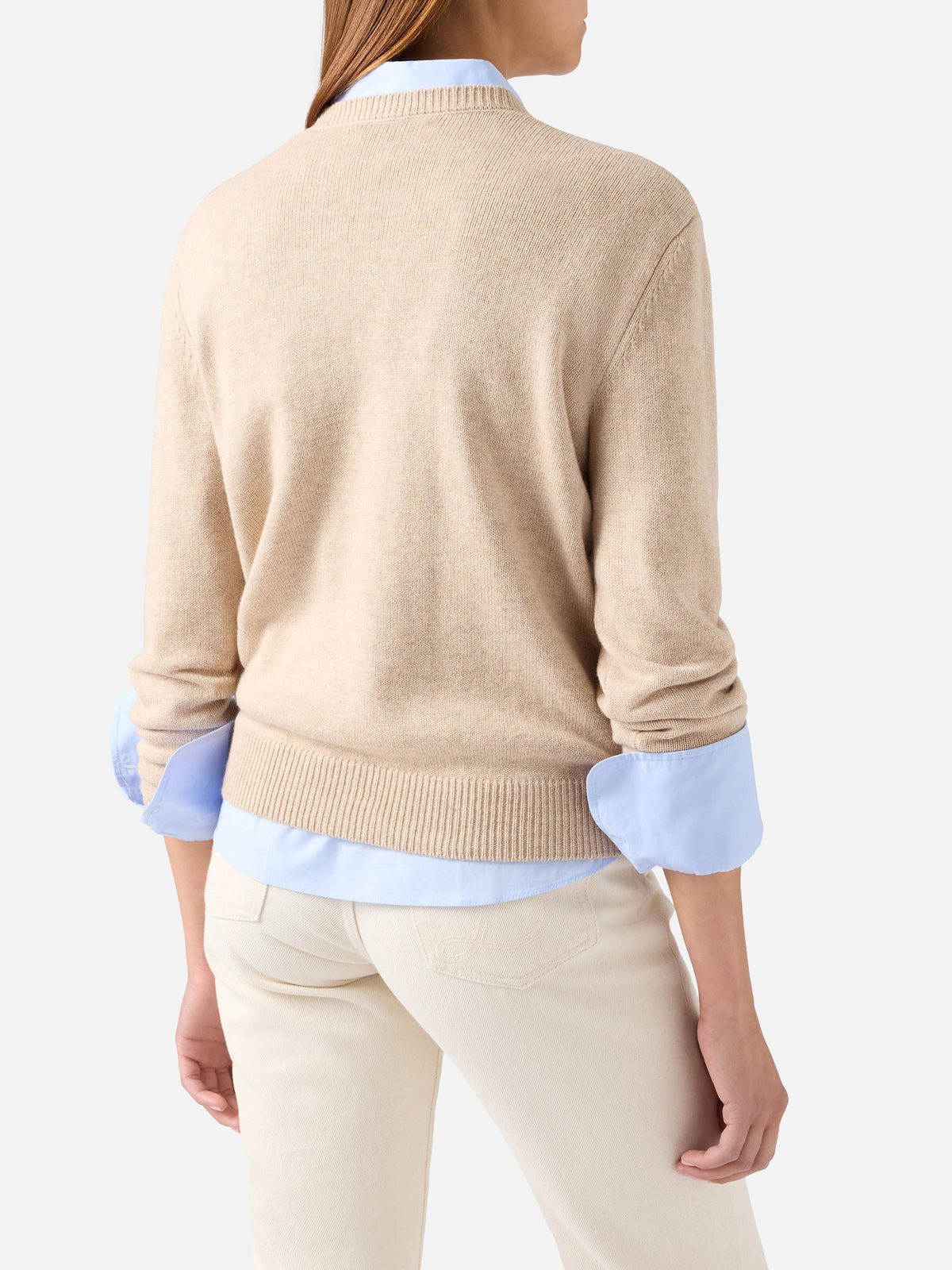 Pull en maille à col rond Beige New Queen avec broderie en strass Diva 