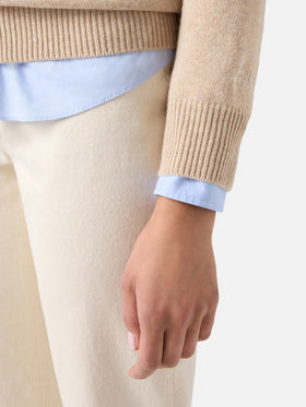 Pull en maille à col rond Beige New Queen avec broderie en strass Diva 