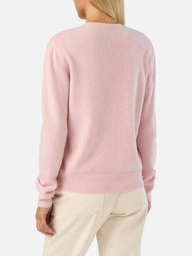 Rosa New Queen Rundhals-Strickpullover mit „Shopping Is My Fav Sport“-Stickerei 