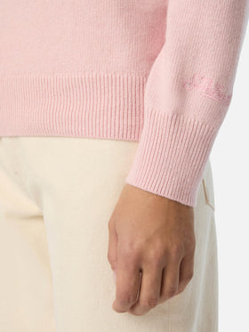 Rosa New Queen Rundhals-Strickpullover mit „Shopping Is My Fav Sport“-Stickerei 