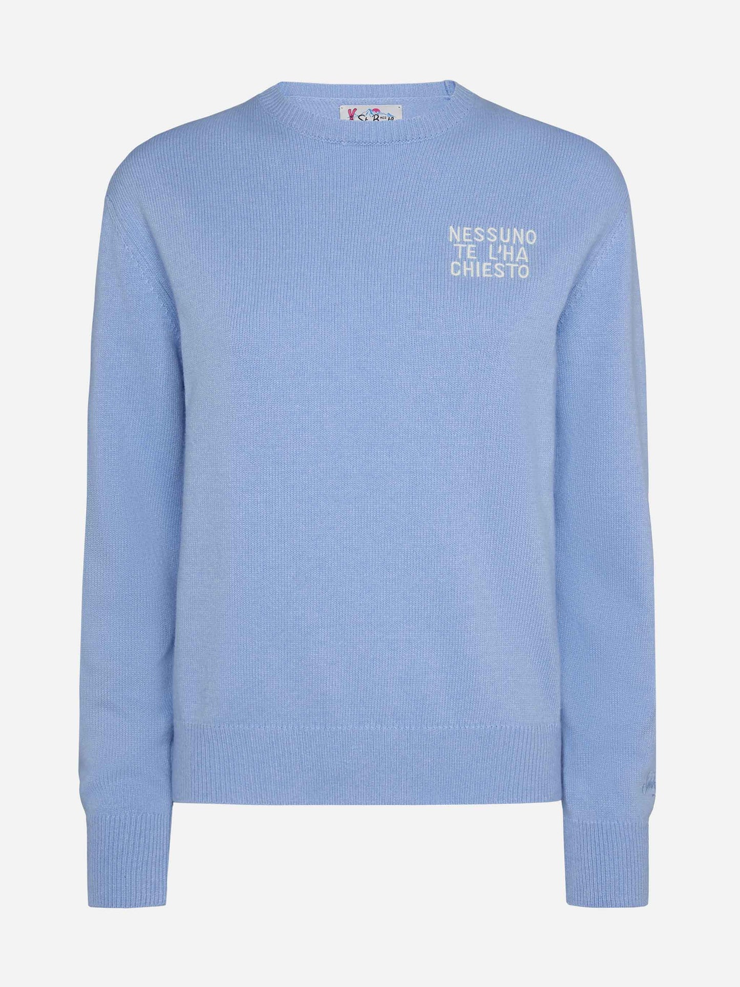 Light blue sweater New Queen with Nessuno te l'ha chiesto embroidery - MC2 Saint Barth