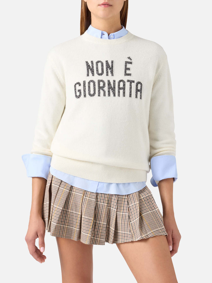 Punto de cuello redondo Off white New Queen con bordado en lurex Non È Giornata 