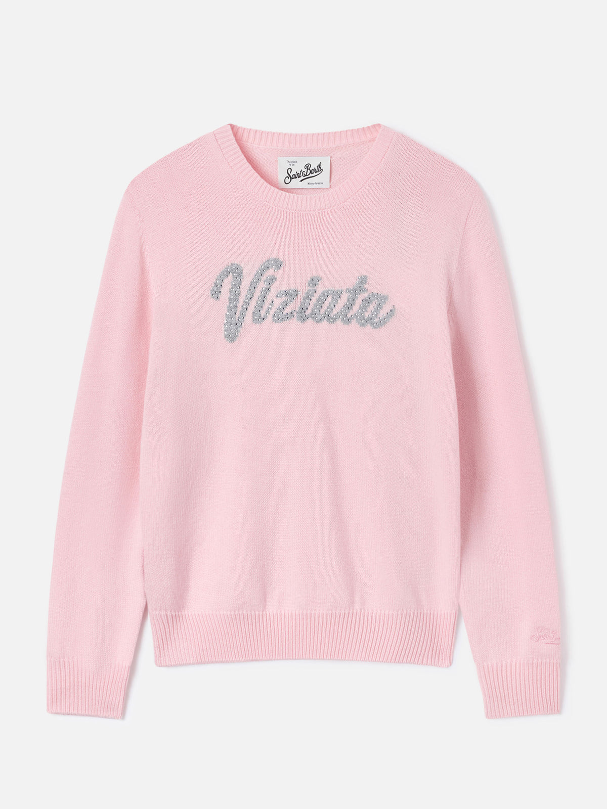 Pull col rond Pink New Queen avec broderie en strass Viziata 