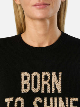 Pull en maille ras-du-cou Black New Queen avec broderie Born To Shine en strass 