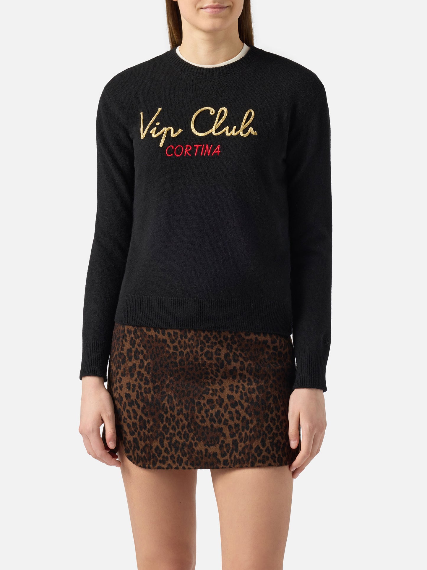 Woman black sweater New Queen with embroidery Vip club Cortina | VIP CLUB CORTINA SPECIAL EDITION