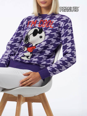 Damenpullover mit Rundhalsausschnitt und Hühnermuster und Snoopy-Jacquard | SNOOPY PEANUTS™ SPECIAL EDITION