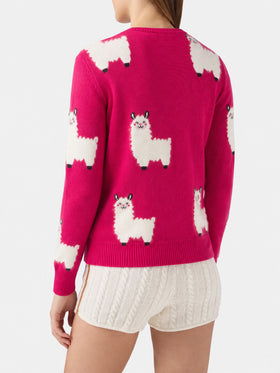 New Queen fuchsia alpaca blend sweater with L Amour embroidery