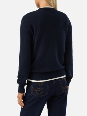 Marineblauer blue New Queen Strickpullover mit Rundhalsausschnitt und Snoopy-Intarsie | Special edition 