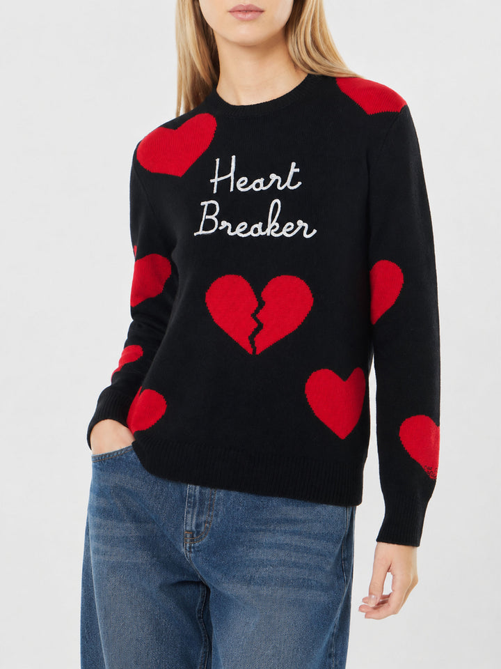 Nuevo suéter negro Queen con bordado Heart Breaker y jacquard de corazones 