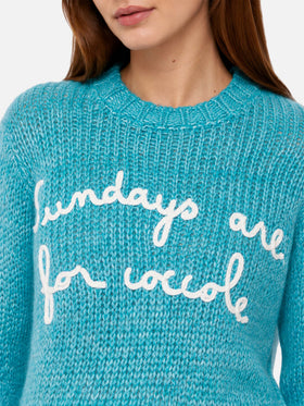 Turquoise New Queen cropped mouliné sweater with embroidery