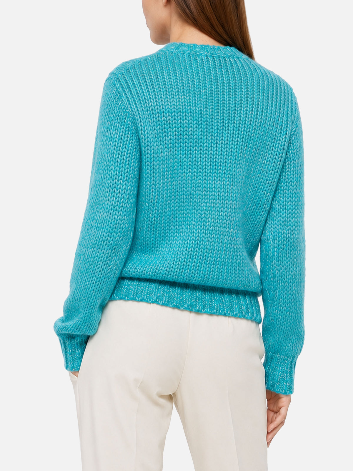 Turquoise New Queen cropped mouliné sweater with embroidery