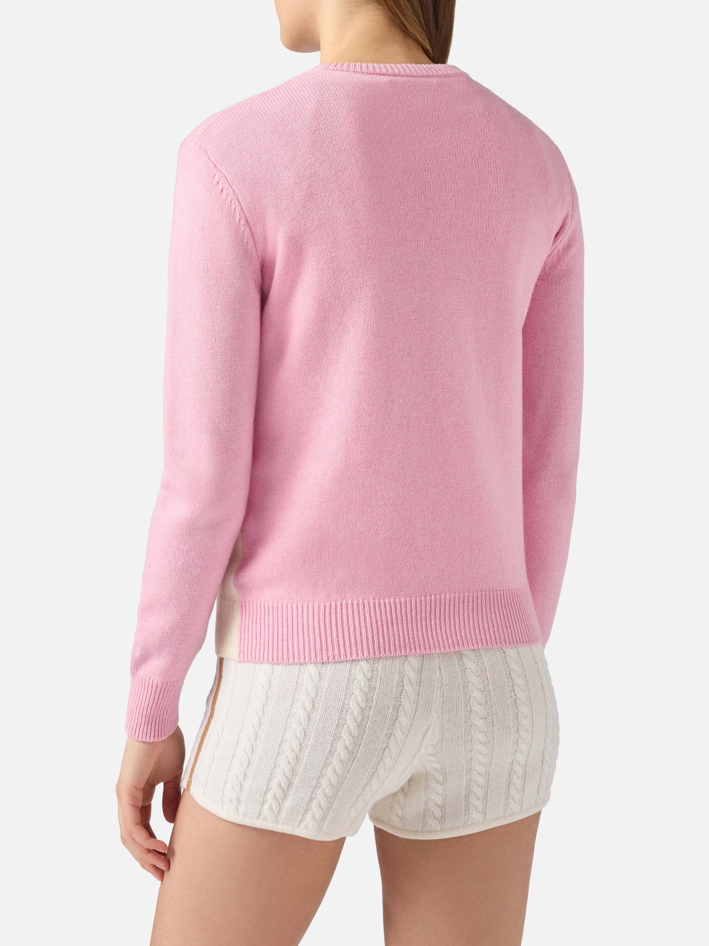 New Queen cashmere-blend sweater in pink with St. Moritz postcard jacquard | ST. MORITZ SPECIAL EDITION
