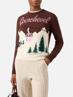 Brown New Queen crewneck knit with Courchevel intarsia