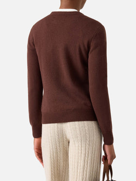 Brown New Queen crewneck knit with Courchevel intarsia