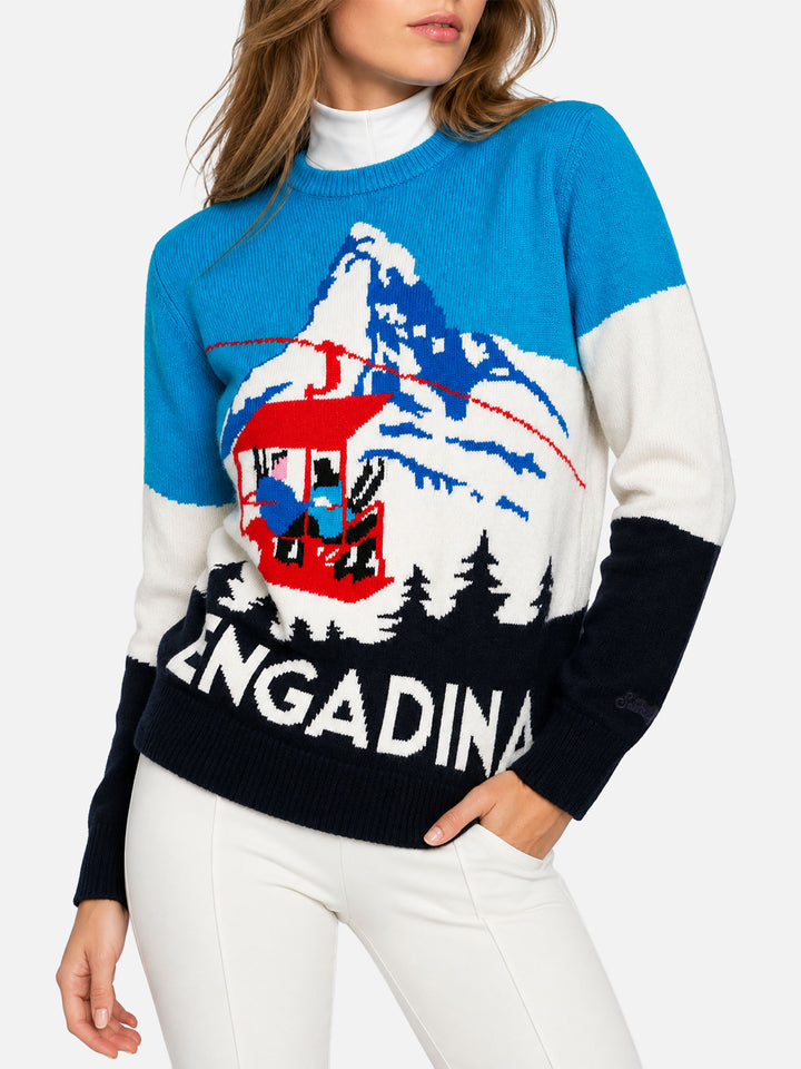 Pull femme Engadina imprimé carte postale vintage 