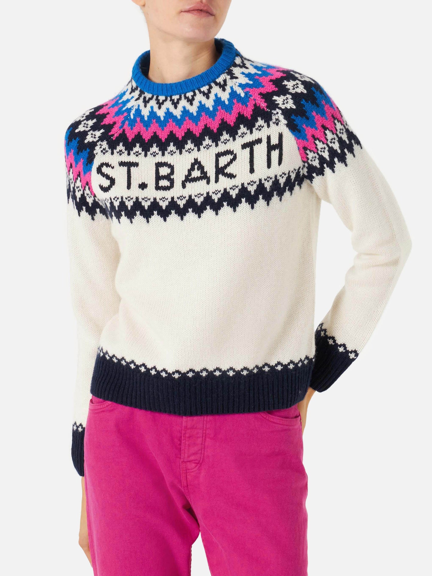 Maglione da donna girocollo in jacquard nordico