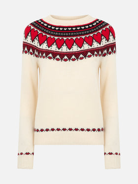 Woman white sweater New Queen fair isle hearts print - MC2 Saint Barth