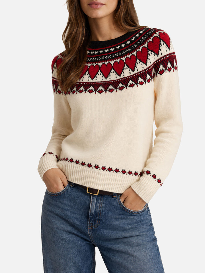 New Queen Nordic white sweater with heart jacquard