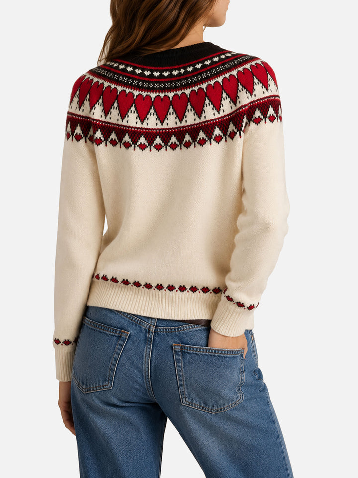 New Queen Nordic white sweater with heart jacquard