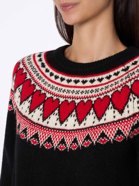 Woman black sweater New Queen with fair isle hearts jacquard - MC2 Saint Barth