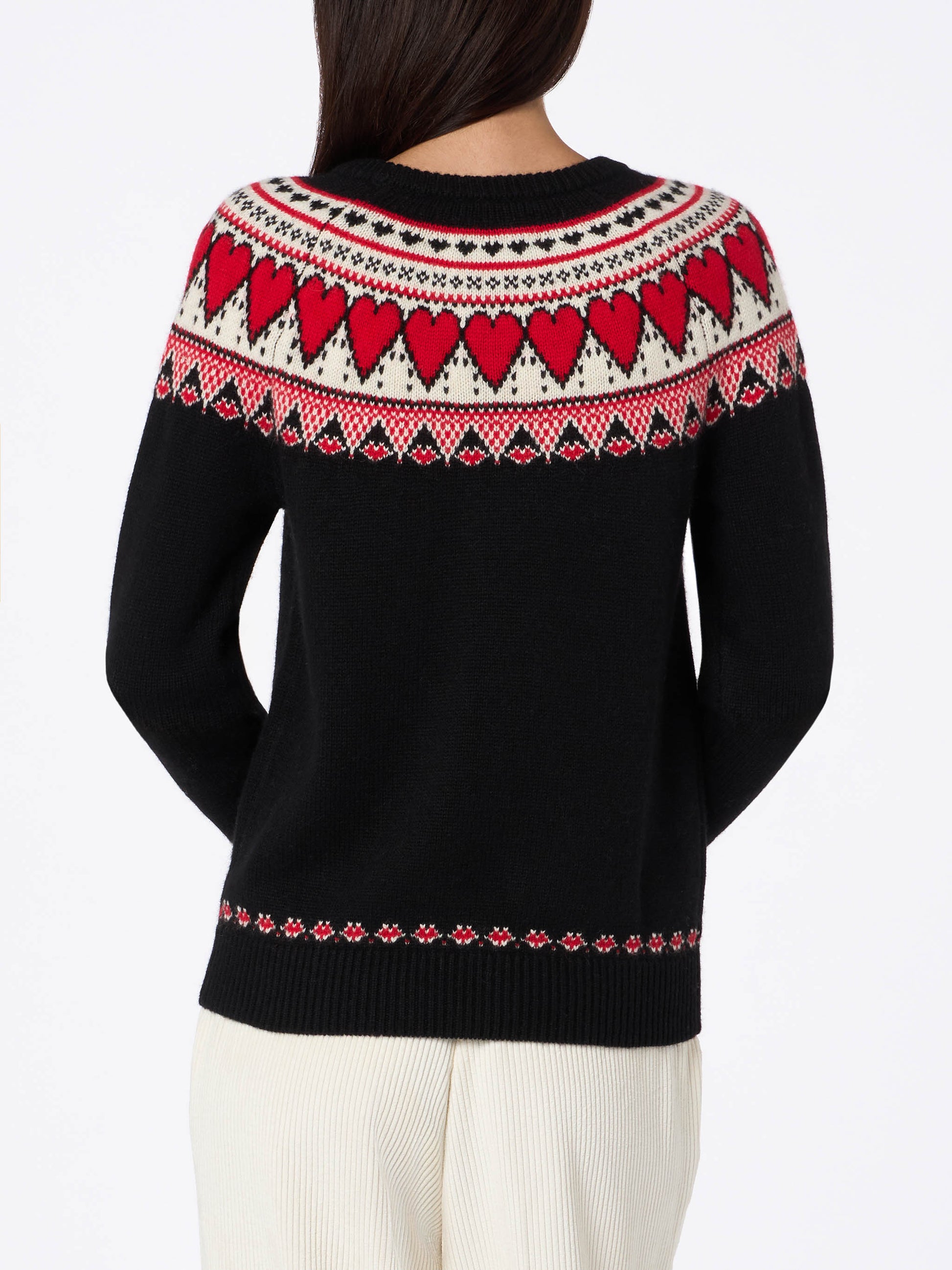 Woman black sweater New Queen with fair isle hearts jacquard - MC2 Saint Barth