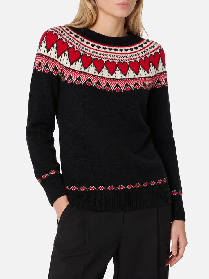 Black New Queen Nordic sweater with heart jacquard