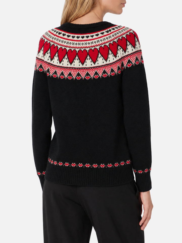 Black New Queen Nordic sweater with heart jacquard
