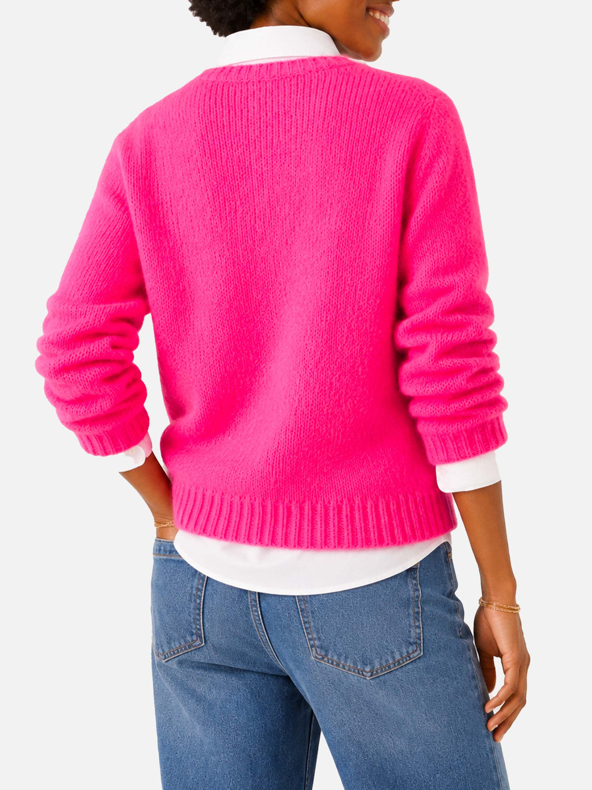 New Queen Soft gebürsteter Pullover in Fluopink mit Adorooo-Stickerei 