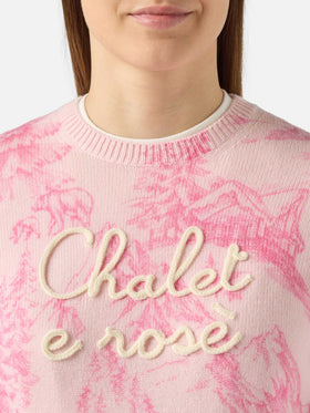 Pink New Queen sweater with print and Chalet embroidery