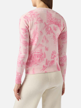 Pink New Queen sweater with print and Chalet embroidery