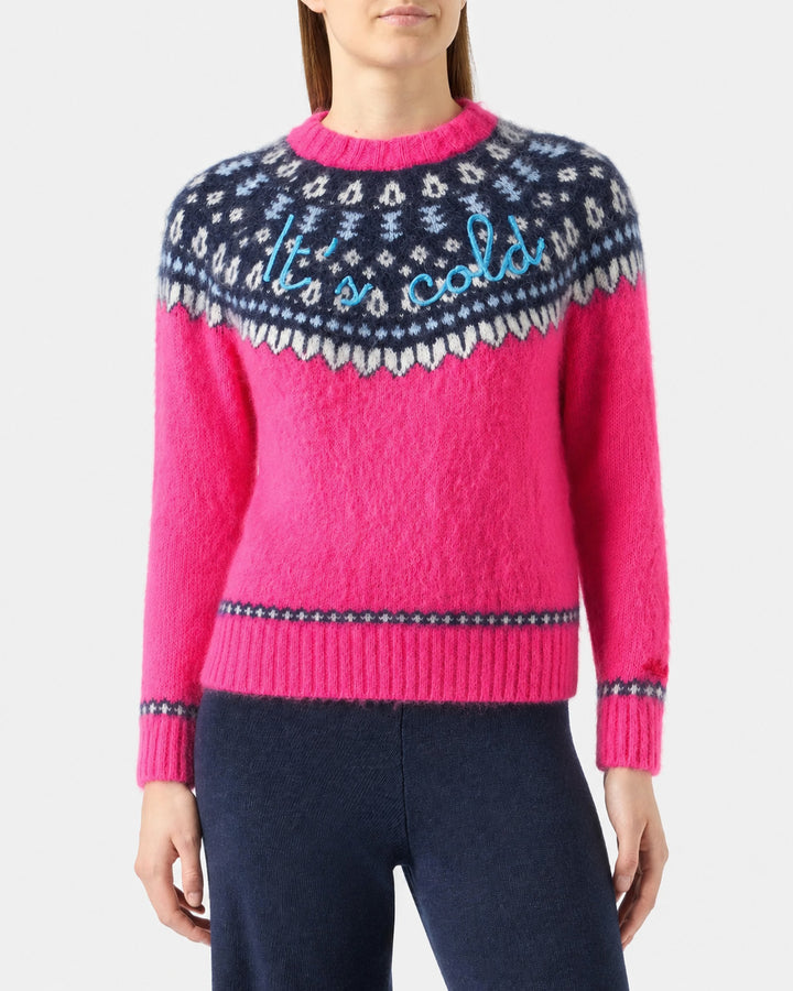 New Queen Nordic Soft fuchsia jacquard sweater with embroidery