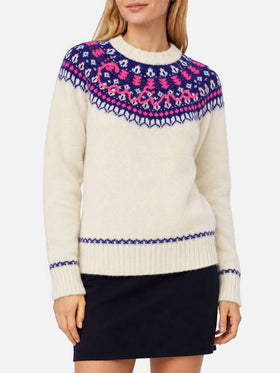 White New Queen Nordic Soft sweater with jacquard pattern