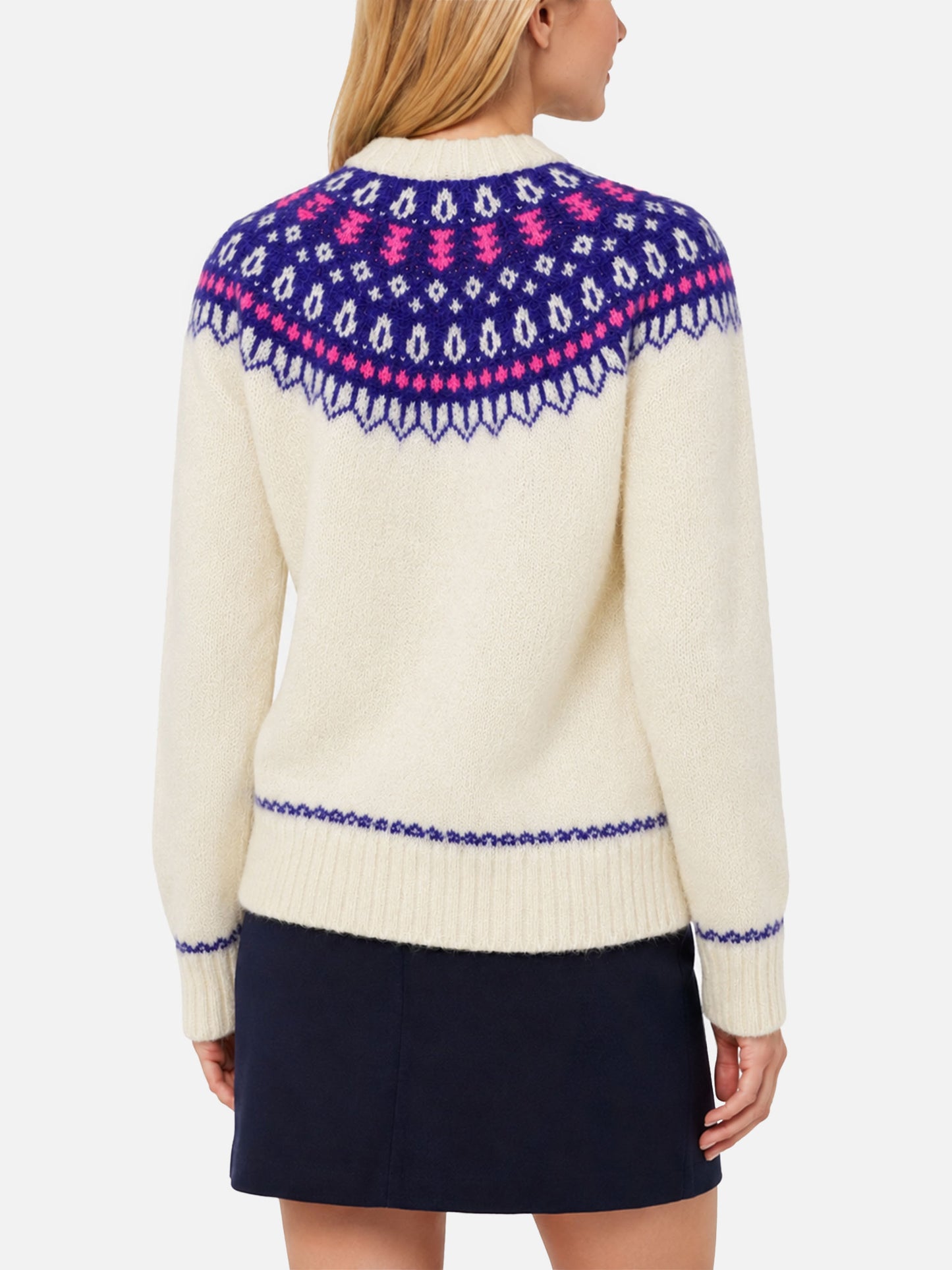 White New Queen Nordic Soft sweater with jacquard pattern
