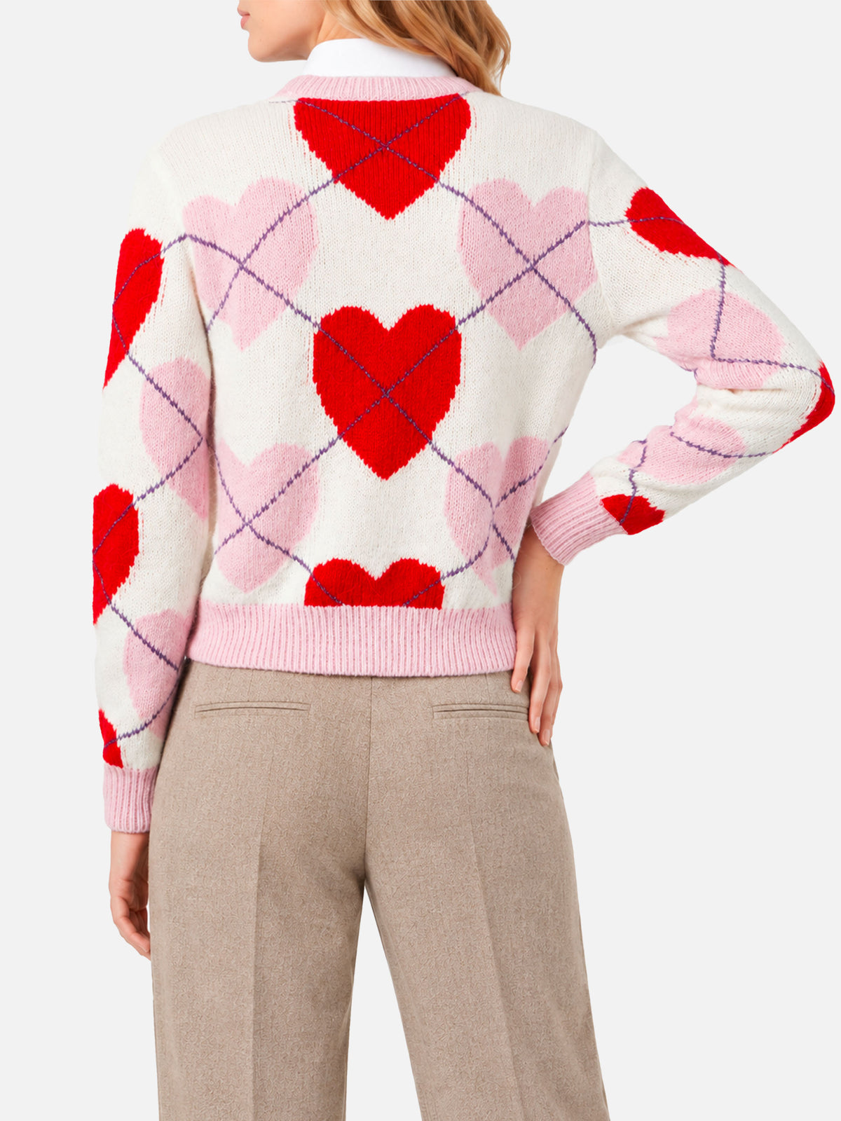 Maglione New Queen Crop Soft con fantasia argyle cuori