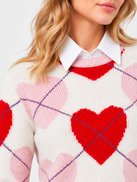 Maglione New Queen Crop Soft con fantasia argyle cuori