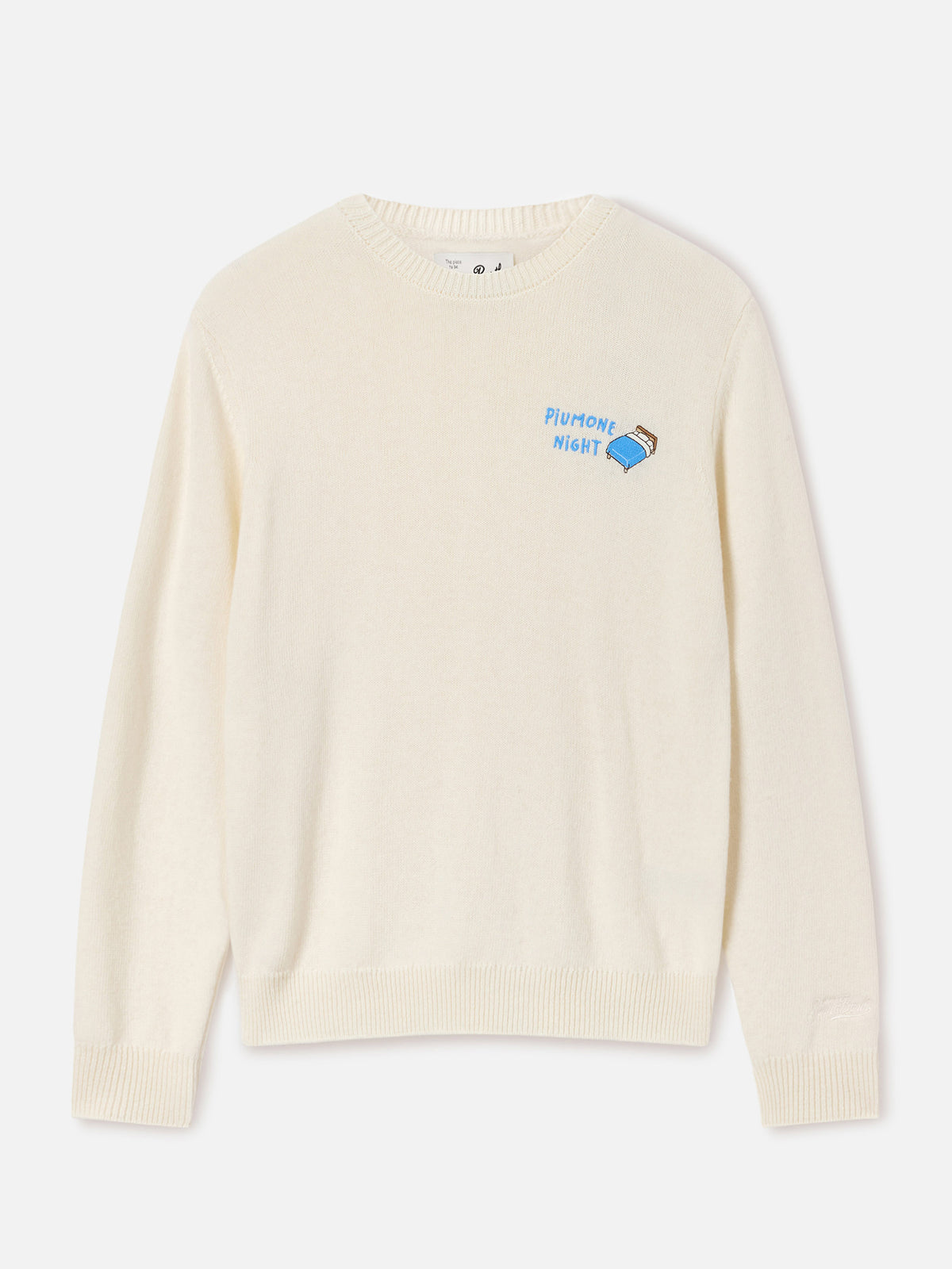 Maglia girocollo New Queen off white in misto lana e cashmere con ricamo Piumone Night