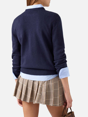 Maglia girocollo New Queen blu navy in misto lana e cashmere con ricamo Non Mi Fido