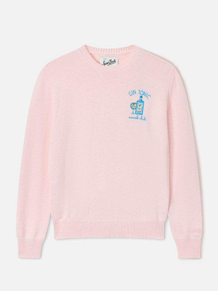 Jersey de cuello redondo Pink New Queen en mezcla de lana y cachemira con bordado Gin Tonic Social Club 