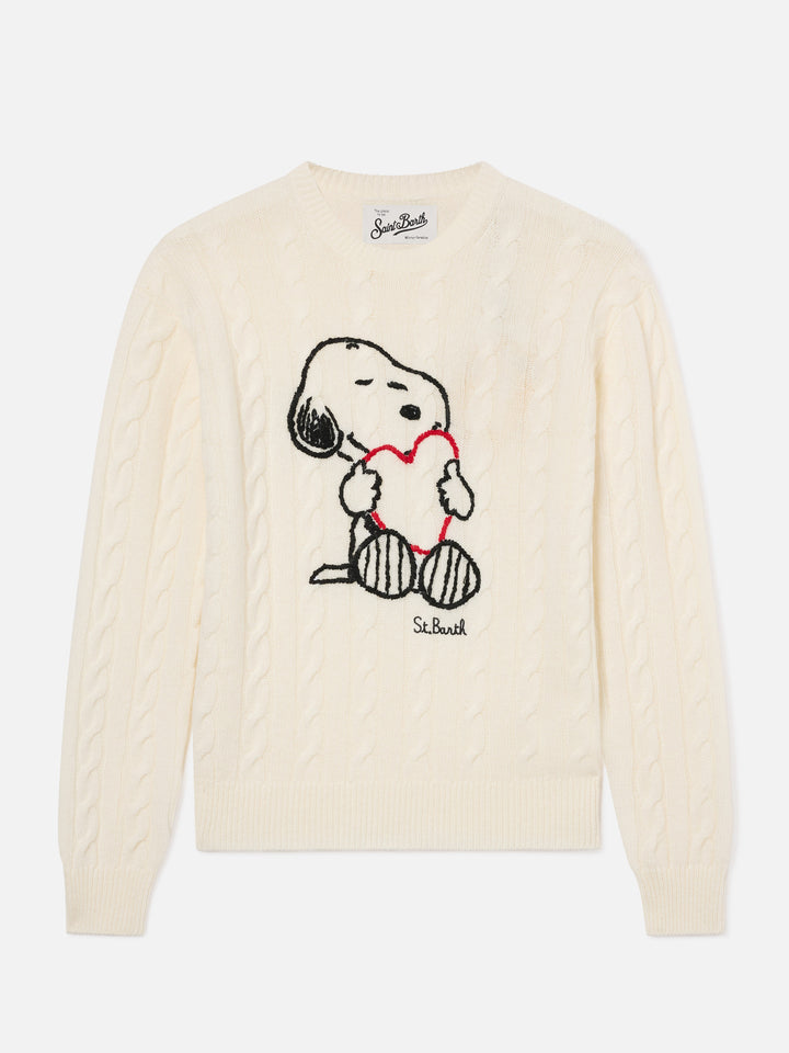 Off white New Queen Zopfmusterstrick aus Woll- und Kaschmirmischung mit Snoopy-Stickerei | Special edition 