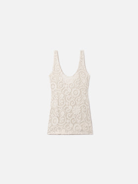 Short Raya dress in mesh fabric with floral embroidery