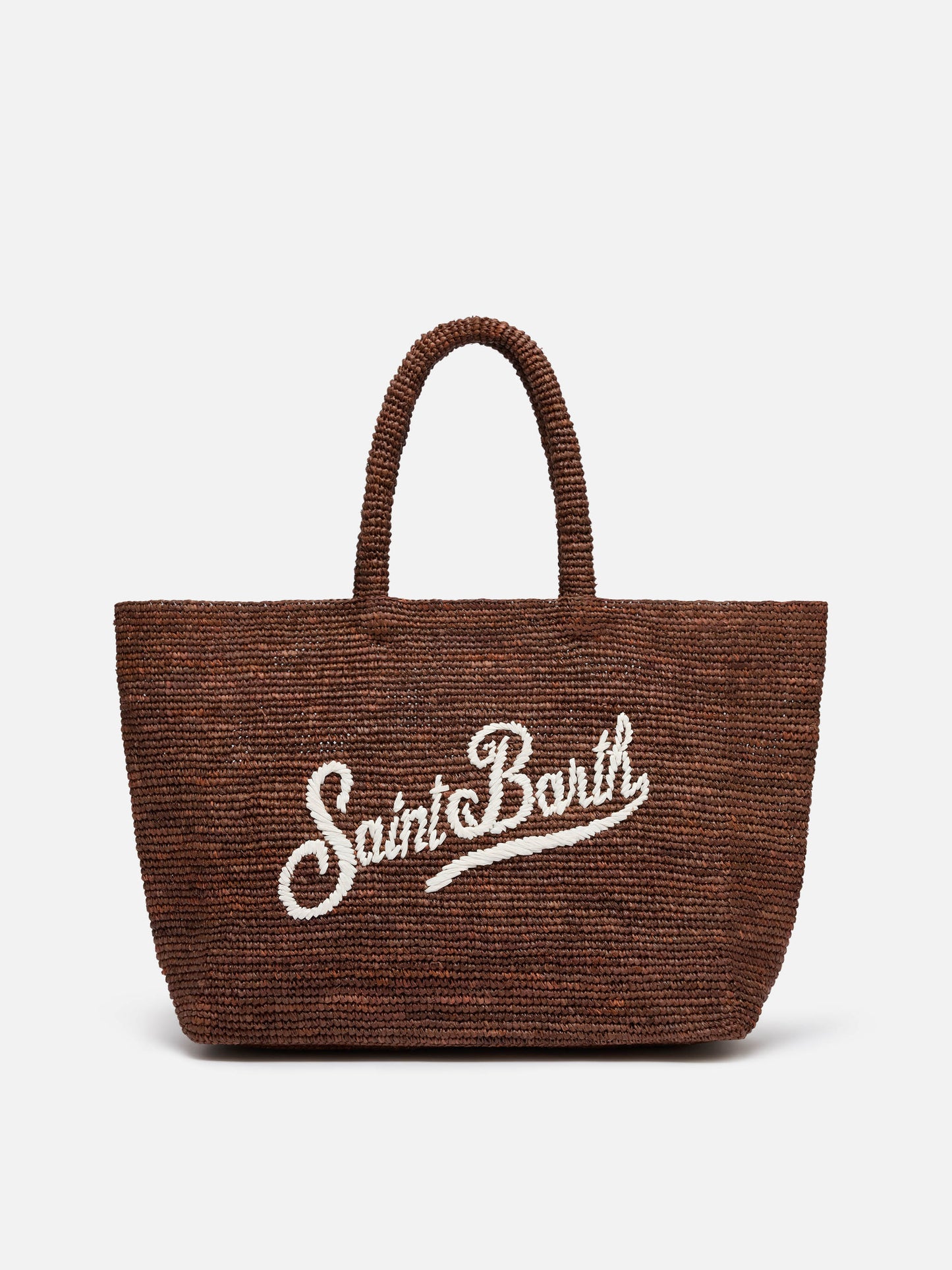 Bolso de playa Brown Beach de rafia con logo bordado en contraste 